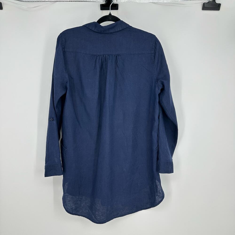 For Cynthia Womens Long Sleeve 100% Linen Top Navy Lagenlook Coastal Minimalist - Picture 8 of 12